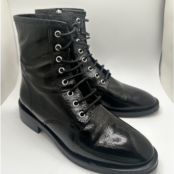 Black Leather Lace-Up Boots - Picture 3 of 10